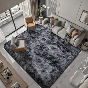 Dark Grey Pile Rug 9x12 - Large, soft, plush grey rug suitable for bedroom and living room - Non-slip modern pile rug in tie-dyed light grey