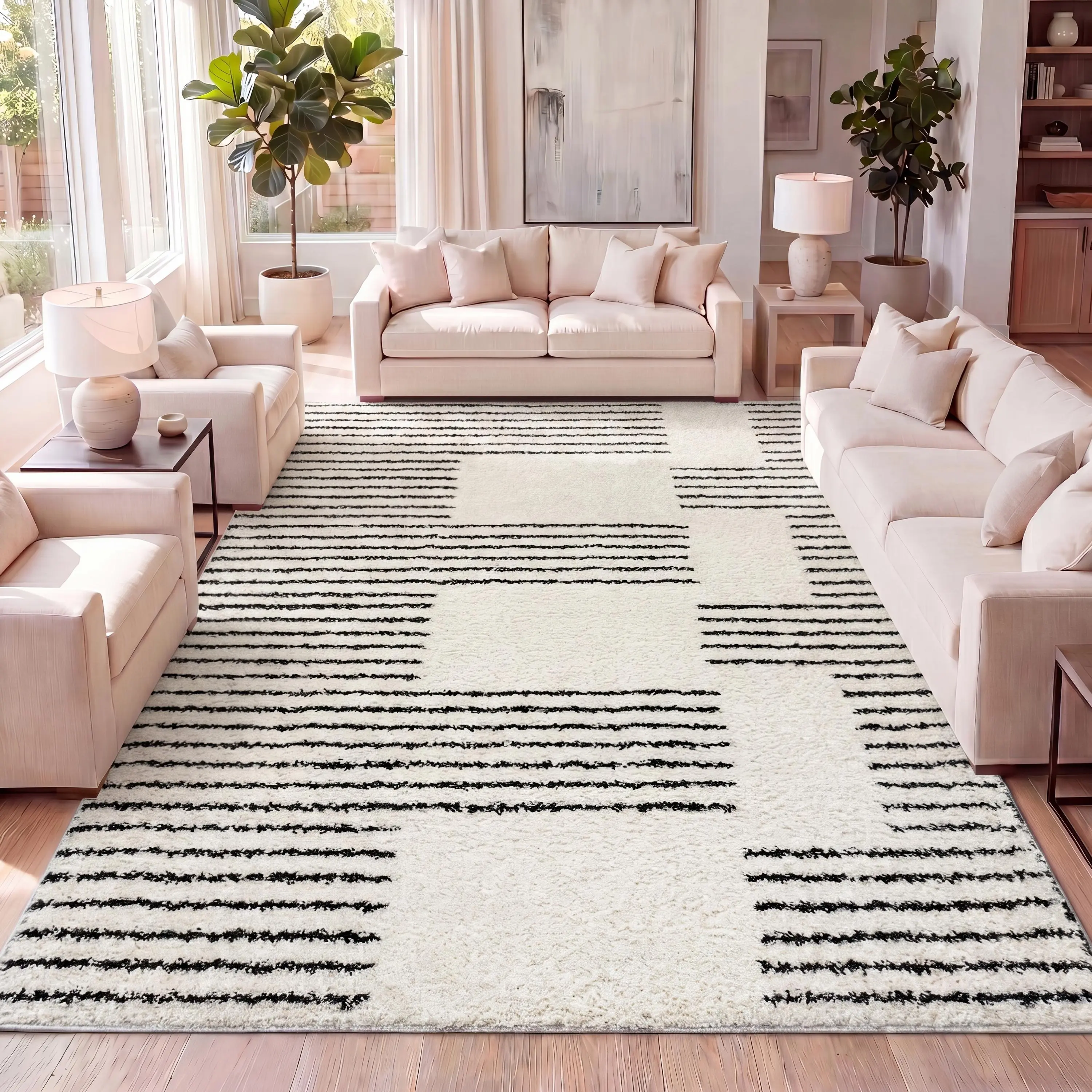 JONATHAN Y Petra Abstract Stripe Geometric Shag Indoor Area Rug; for Living Room, Kitchen, Bedroom, Dining Room, Office