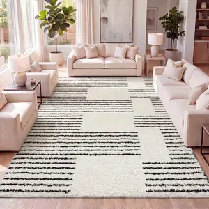 JONATHAN Y Petra Abstract Stripe Geometric Shag Indoor Area Rug; for Living Room, Kitchen, Bedroom, Dining Room, Office