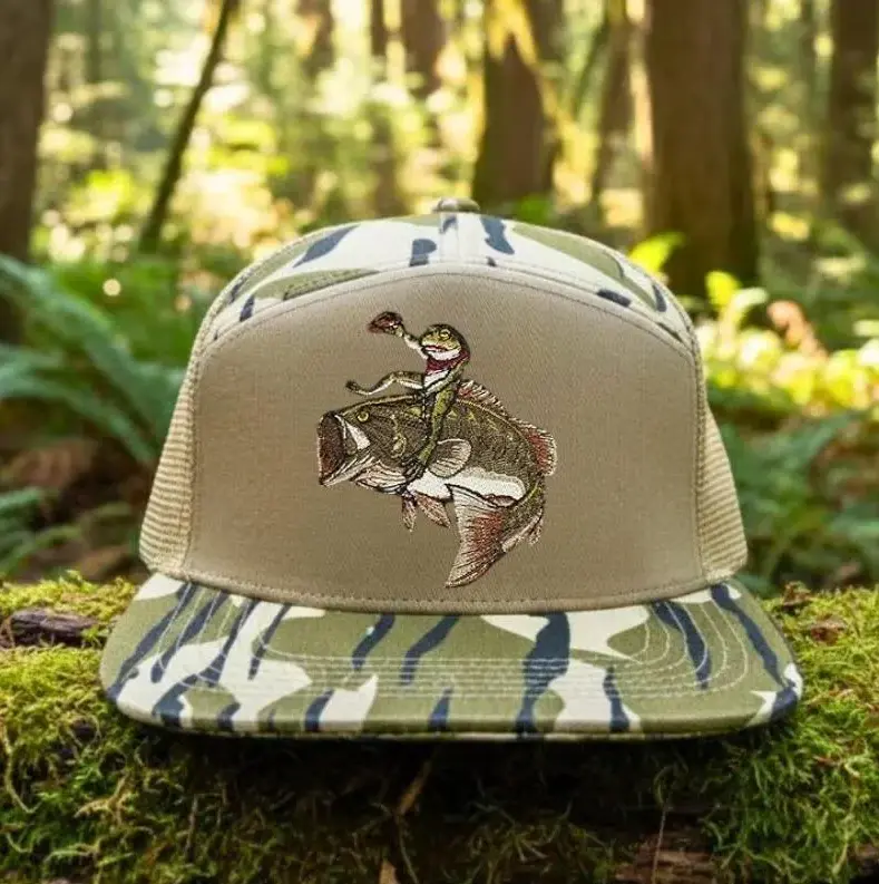 Bass Fishing Trucker Hat, Embroidered Fish Snapback Cap, Outdoor Fishing Hat for Men, Camo Mesh Hat, Angler Gift, Hunting Camping Dad Hat, Lake Fishing Apparel