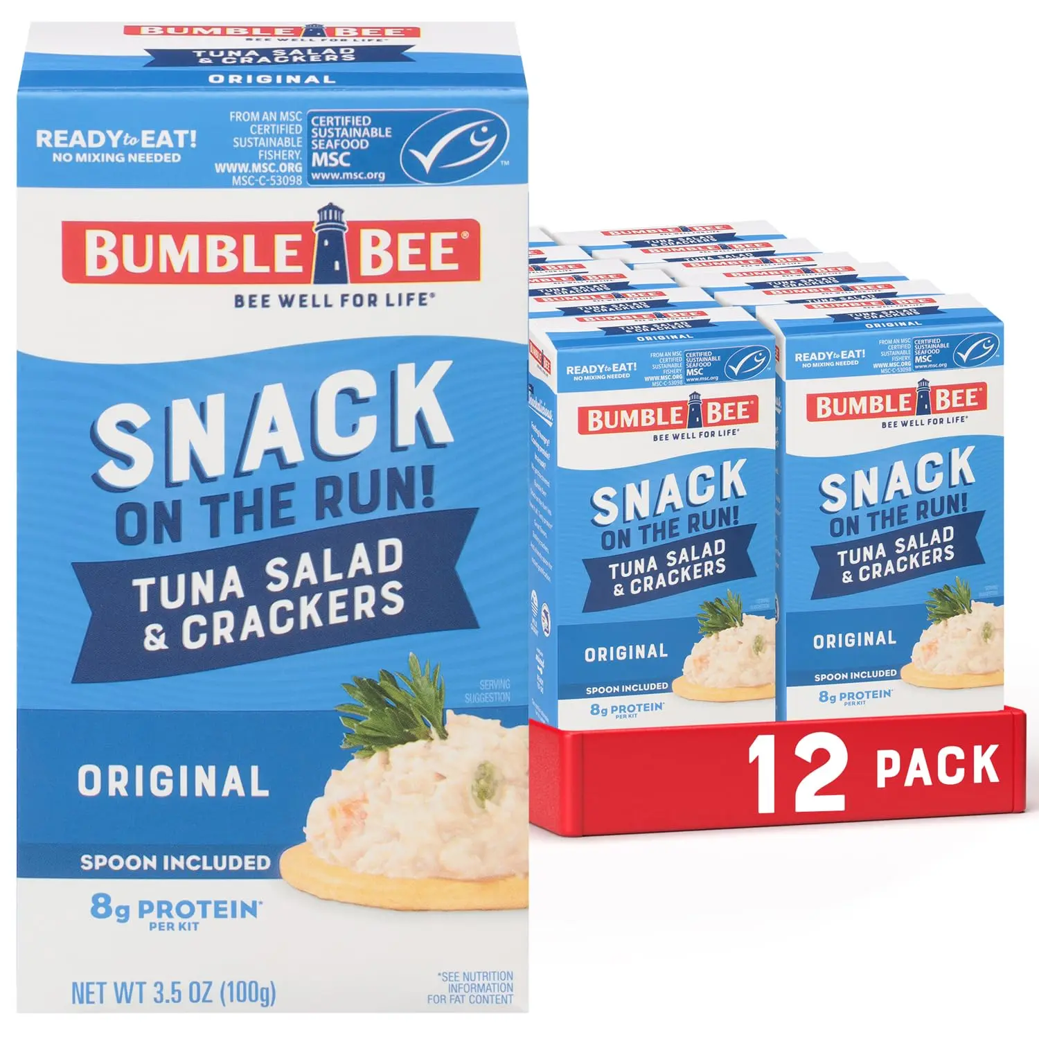 Ambient Ready-to-Eat Tuna Salad Snack Pack with Crackers, Carrot, Wild-Caught Tuna, 8g Protein, Contains Eggs, High Protein Meals, Convenient Lunch Kit, 12 Packs