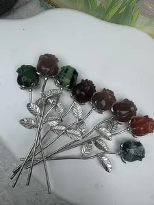 natutre flower carving-materials-strawberry,ruby zoisite,moss agate