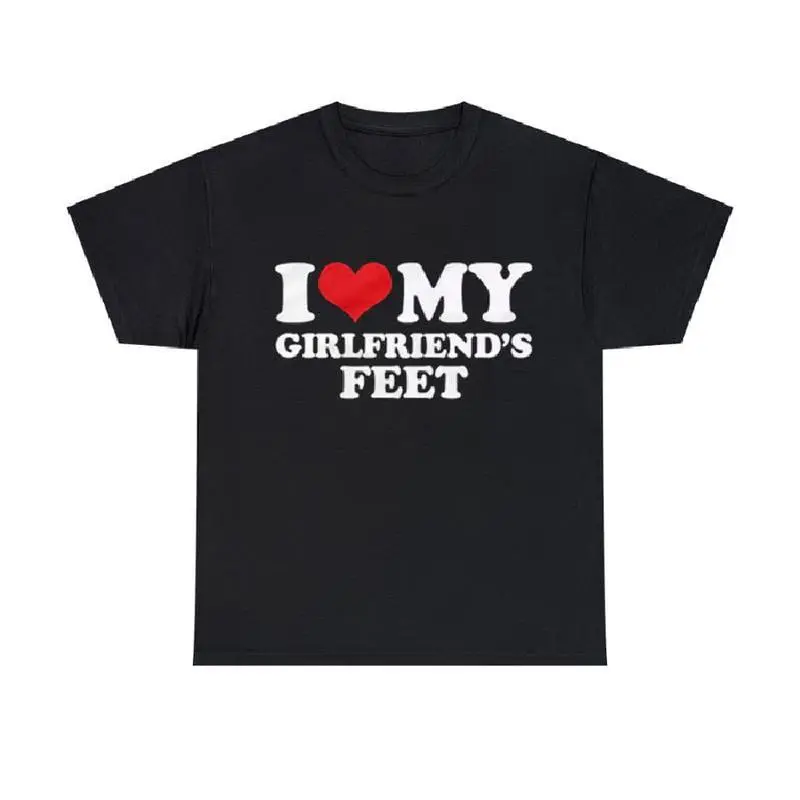 Men's 100% Cotton Oversize Short-Sleeve Print T-Shirt - Menswear Graphic Tee with "I Love My Girlfriend" Design