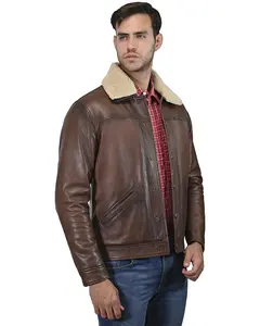 Wrangler Men's Men'S Vintage Sherpa Lined Leather Jacket - Wrco2252-Tan
