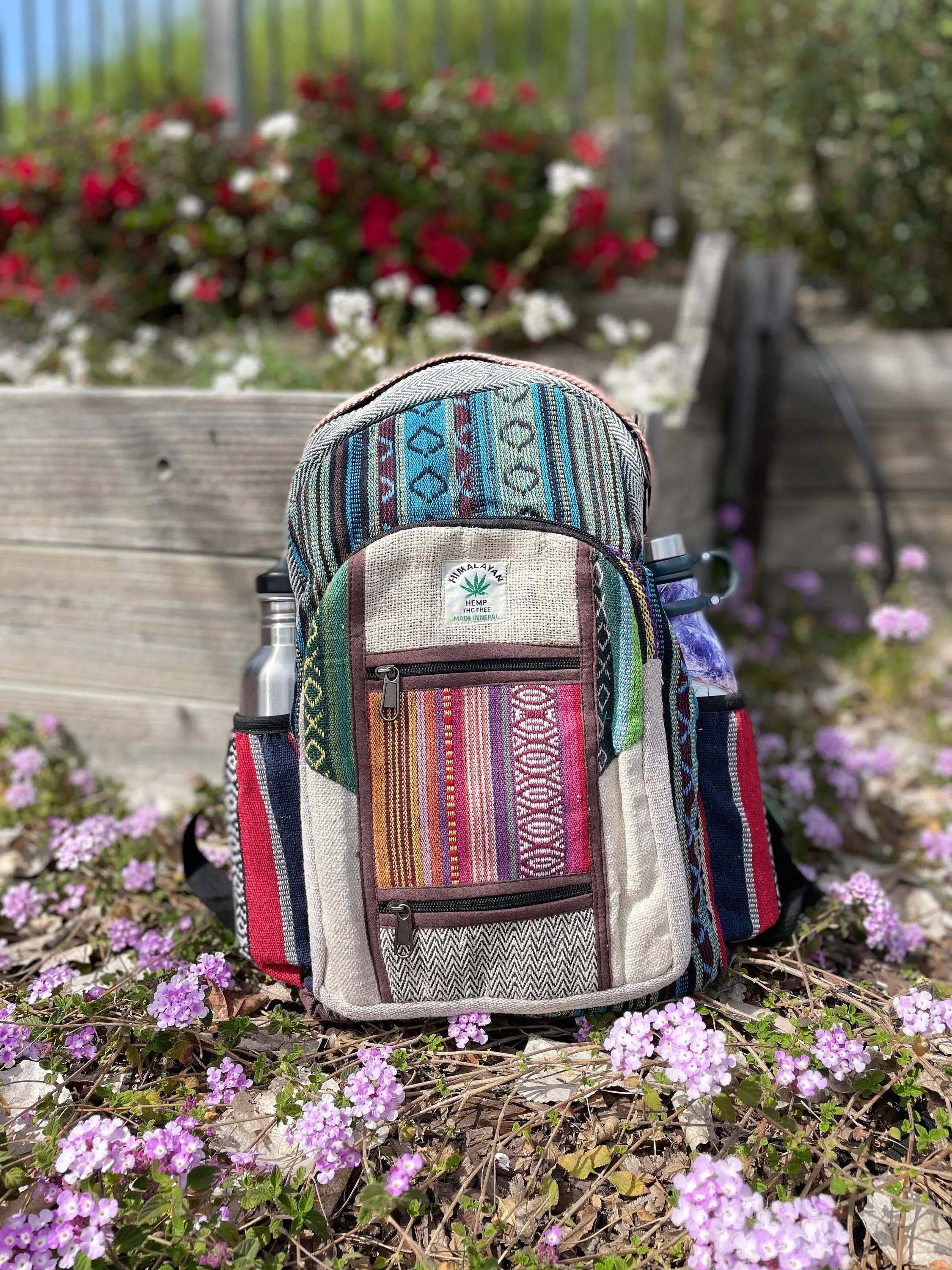 LARGE Himalayan Hemp Backpack with LAPTOP POCKET Nepal Fair Trade Hiking Boho Bag Hippie Backpack