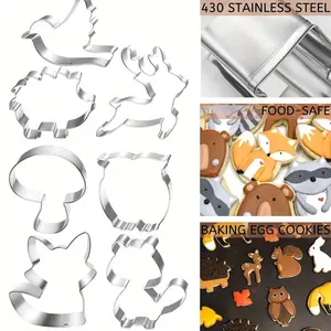 7 Pieces 3 Inch Woodland Cookie Cutter Set - Fox, Owl, Deer, Bird, Hedgehog, Squirrel, Mushroom, Forest Animal Cookie Cutters Molds for Birthday Party Woodland