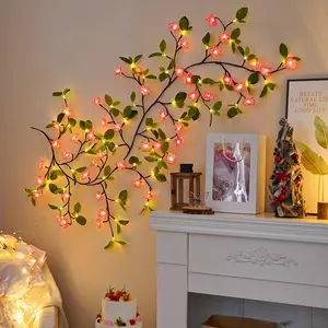 96-LED Green Leaf Peach Blossom Vine String Lights USB Powered Instagram-Style Bedroom Wall Makeover Valentine's Day/Christmas/Wedding/Party Decorative String Lights Fairy LED String Lights 8 Light Modes with Free Switching Solar-Powered Motion Sensor Wal