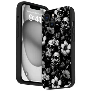 Straight Edge Trendy Skull Pattern Phone Case for iPhone 16 15 14 Pro Max 13 12 11 XR XS Plus Shockproof Full Camera Protection Durable slim Silicone Cover