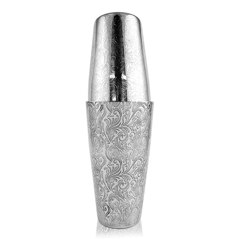 BarConic® Etched Bar Cocktail Shaker Set - Stainless Steel, 28oz and 18oz Shaker Tins, Bar Cocktail Shakers