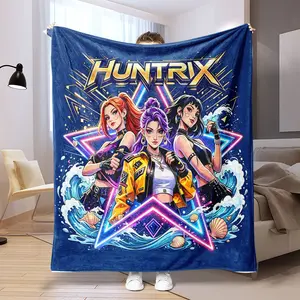 Neon Wave Huntrix Flannel Blanket, Soft Warm Anti-Pilling, Ideal for Sofa Bed Travel Camping, Perfect Gift