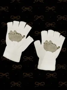 Teen Girl Half Finger Gloves, Cute Cartoon Kitty Print Design, Soft & Stylish Accessory for Everyday Wear, Perfect Gift Idea for Teen Girls
