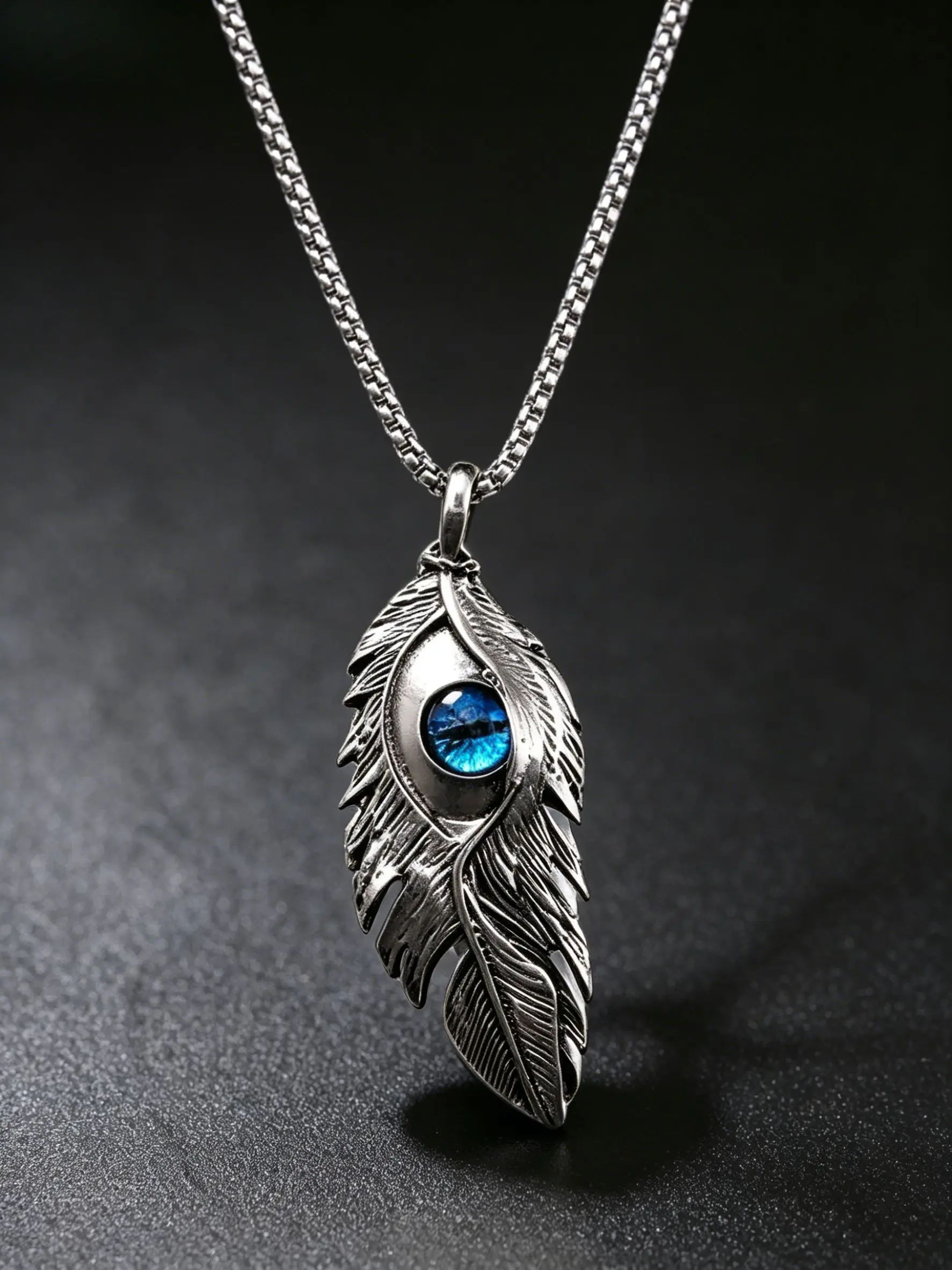 Hawk Eye Feather Necklace, Japanese Streetwear Titanium Steel Pendant, Hip-Hop Vintage Couples Jewelry, Unique Fashion Accessory