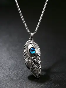 Hawk Eye Feather Necklace, Japanese Streetwear Titanium Steel Pendant, Hip-Hop Vintage Couples Jewelry, Unique Fashion Accessory