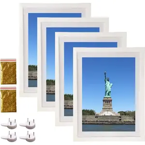 4 Pack 12x16 Picture Frame Wood Diamond Painting Frames 30x40cm Diamond Art Frame Display 10x14 in/ 25x35cm with Mat or 12x16 in/ 30x40 cm Without Mat Photo Gallery Frame Set for Wall Hanging - White