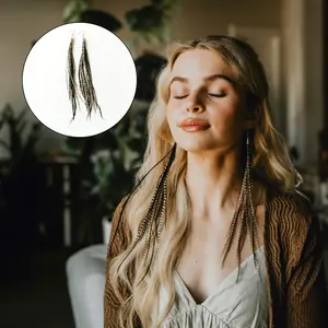 Feather Headz Bohemian handmade Black & Grizzly long lightweight feather dangle earrings