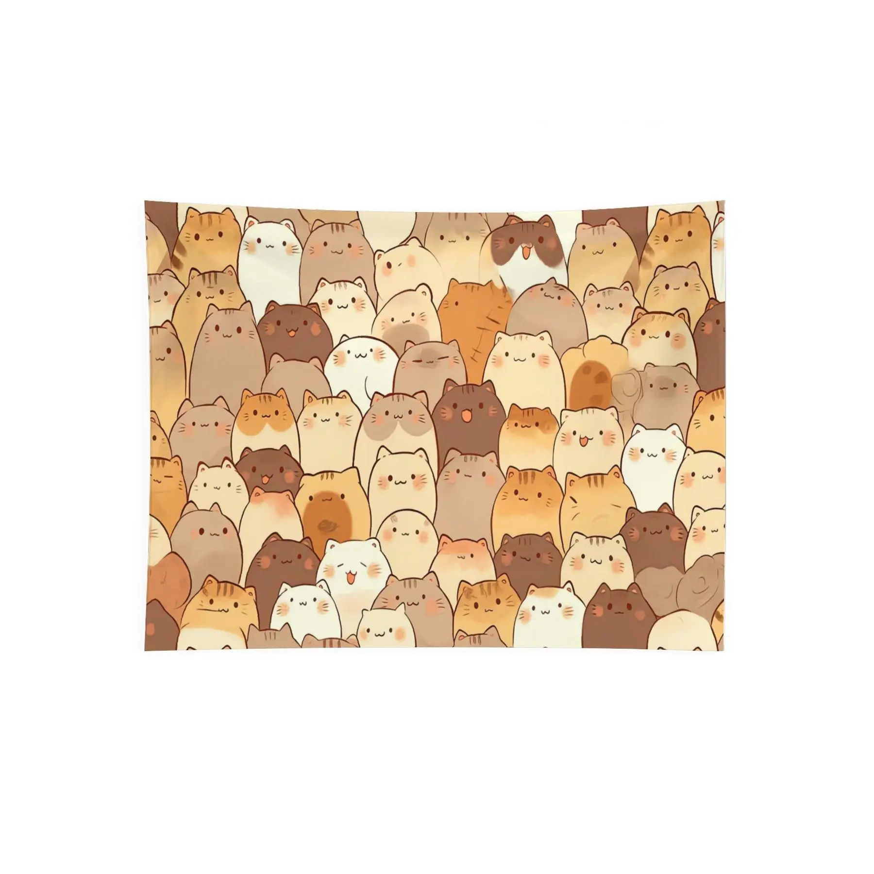 Cute Chubby Cat Crowd Wall Tapestry, Funny Kawaii Kitty Pattern Cozy Aesthetic Bedroom Dorm Cat Lover Wall Decor
