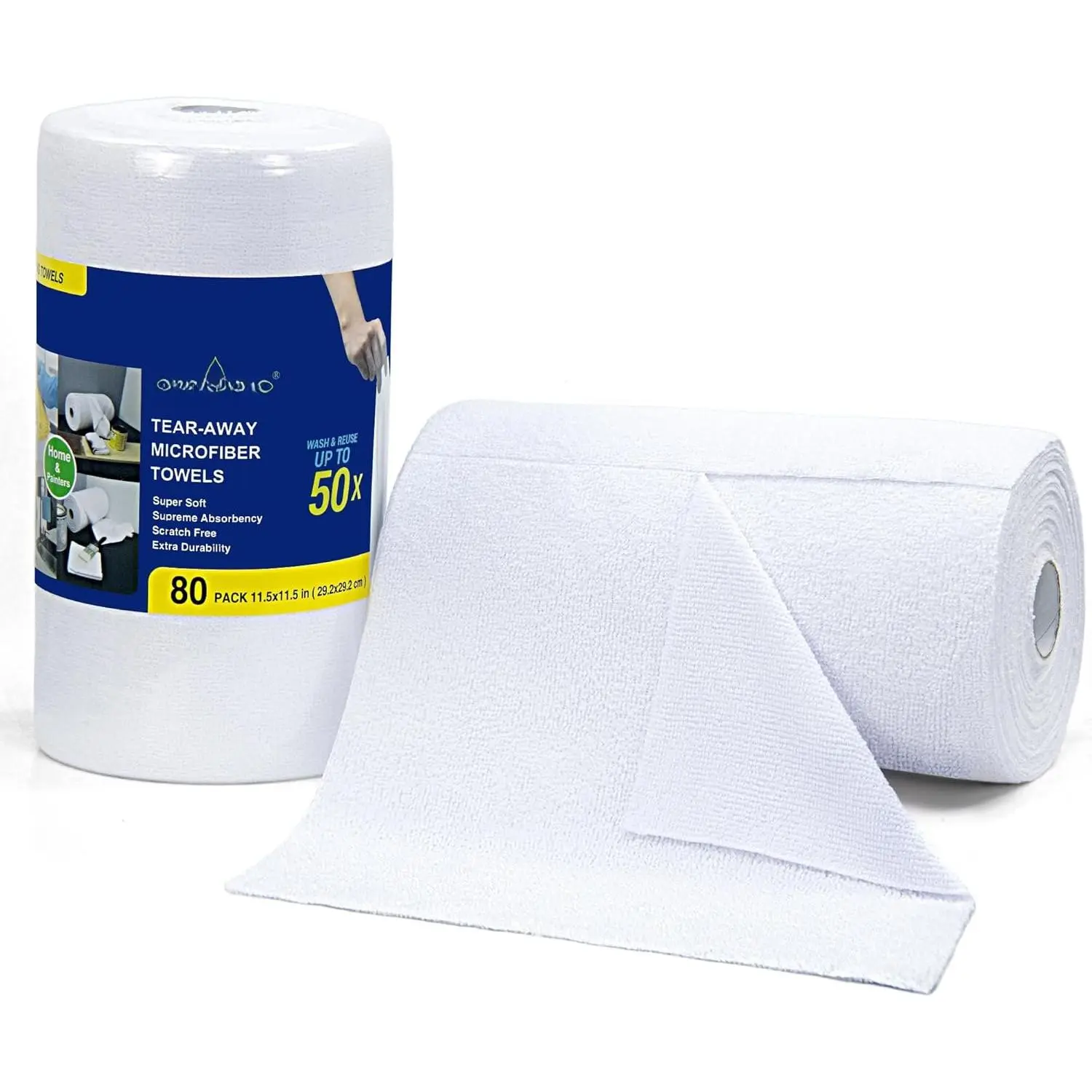 Microfiber Cleaning Cloth Roll -80 Pack, 11.5x11.5,   Towels,  and Washable Rags, White