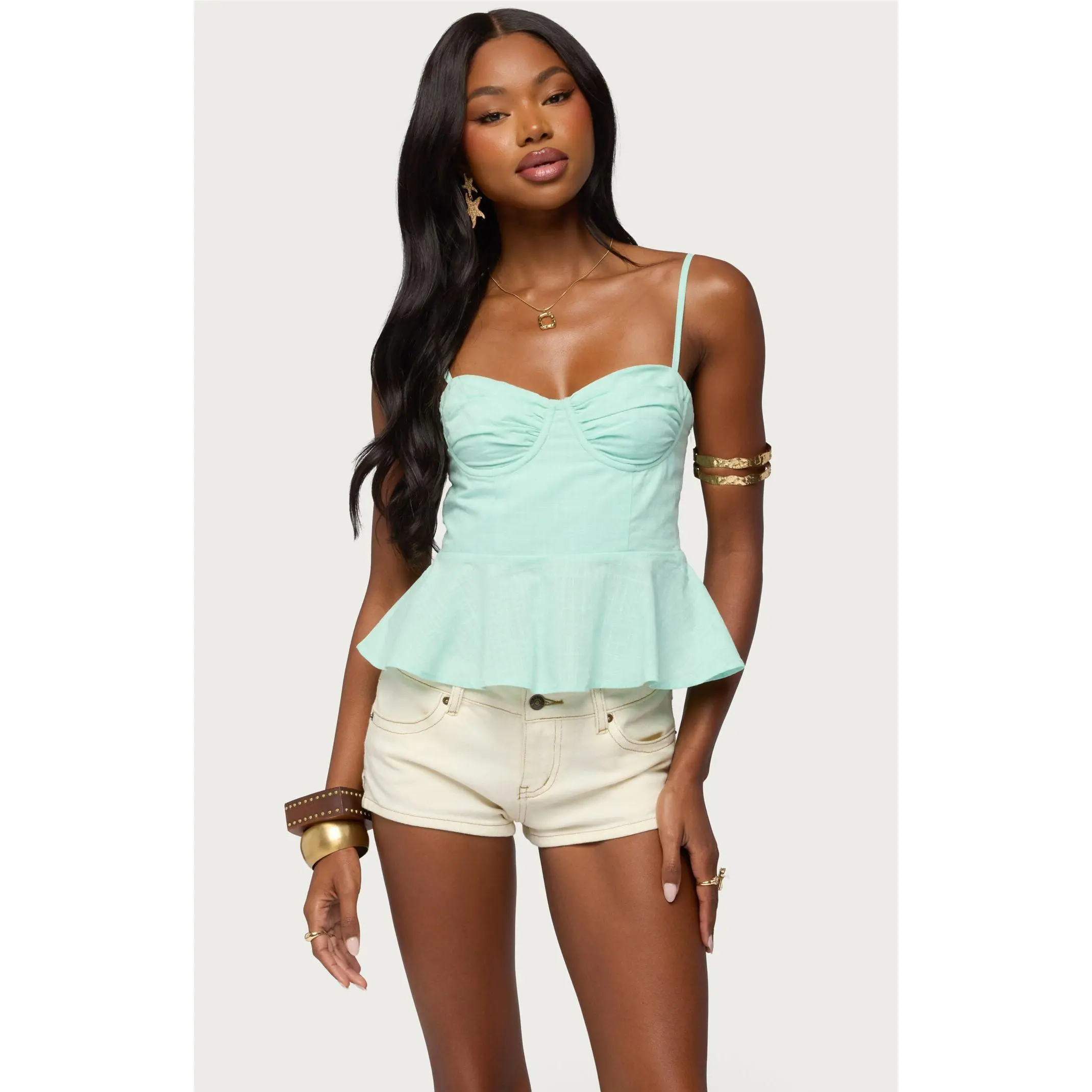 Edikted Women's Peplum Linen Tank Top