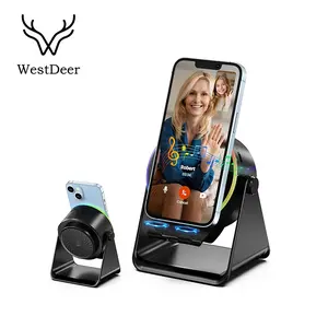 Westdeer Wireless Induction Speaker, Phone Stand with Bluetooth Speaker Amplifier,Stereo Sound,RGB Ambient Light, 360° Adjustable Phone Holder Compatible with iPhone,iPad,Android,Men and women, young and old Perfect Christmas Gift LED Nightlight