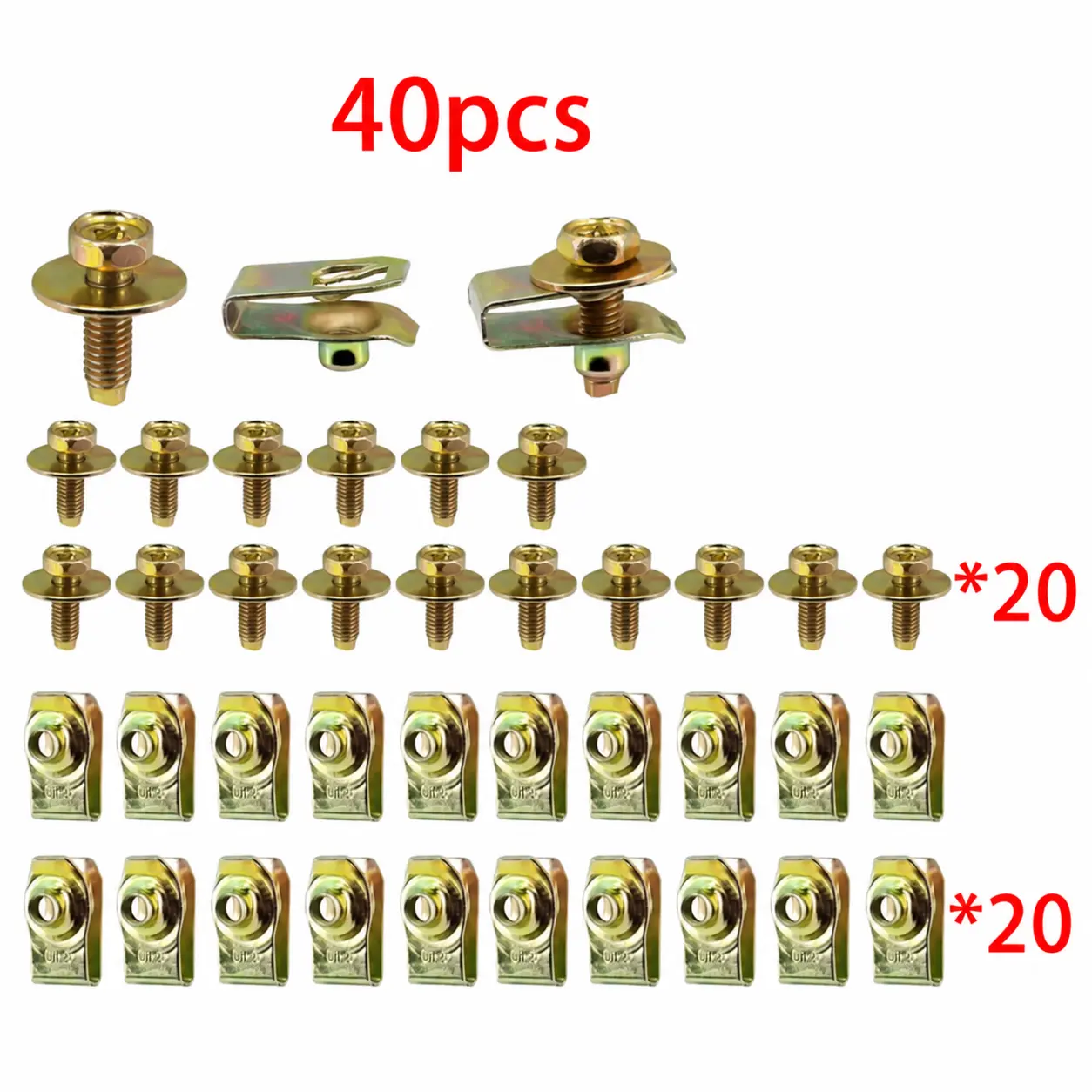 40pcs Gold-Plated Fastener Kit - 20pcs Screws & 20pcs Clips for Secure Assembly - Durable & Reliable Hardware Set