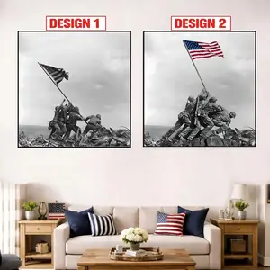 Set Of 2 Iwo Jima Flag Raising Poster, USMC Semper Fi Veteran Patriot, American Military Wall Art HD Print Unframed Aesthetic Room Home House Modern Wall Decor Trendy Gift.