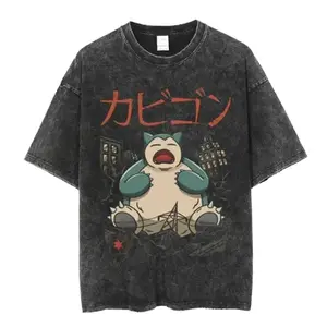 Snorlax Anime Japanese Mineral Washed Oversized Tee, Graphic Tee, Gifts for Him, Birthday, Christmas Menswear, Mens Clothing, Mens Tees, T-Shirt 3B4 THZ
