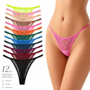 Lace Thongs for Women G String Thongs for Women T-back Thong Underwear Low Waist Breathable Womens Panties 12Pack