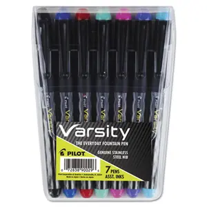 2 212 MAIN Pilot of America 1 mm Varsity Fountain Pen Varsity Pack - Set of 7, Pre-Filled Assorted Ink, Genuine Stainless Steel Nib, Smooth Writing Office Accessory