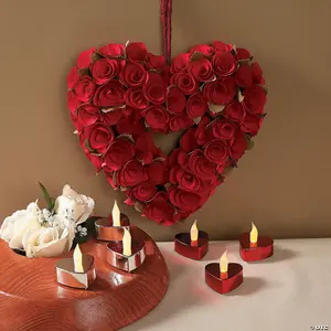 Valentine's Day Gift Wood Red Rose Heart Wreath Home Decoration For Couple