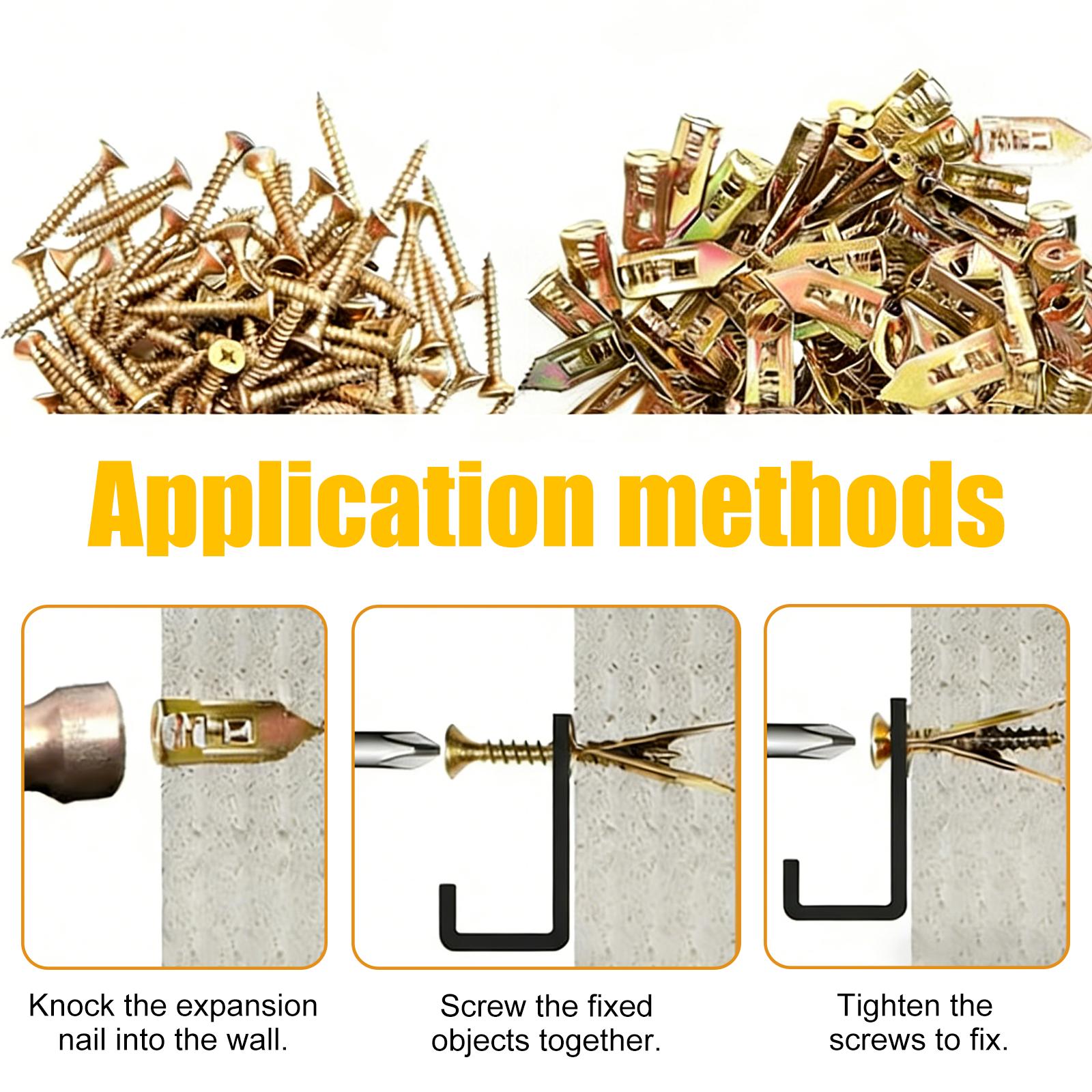 DIY Woodwork 50PCS Easy-Install Self-Drilling Drywall Kit, 25 Corrosion-Resistant Carbon Steel Anchors + 25 Zinc Screws for Gypsum Board Shelves, TV Brackets (Home DIY Use), Anchors + Screws
