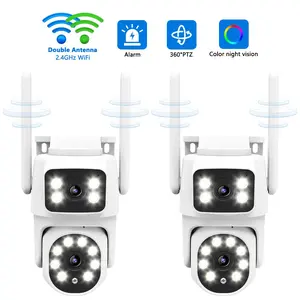 2 Pack Dual-Lens Solar Security Camera, 3mp Wide-Angle & Ptz 360°, Color Night Vision, 2-Way Talk, Pir Motion Detection, Wire-Free, Wifi Surveillance Camera