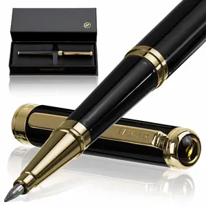 FANSTIK Black & Gold Luxury Rollerball pen, Real 24K Gold Plating, Professional executive pen gift set for men (Lux Rolerball Black-Gold)