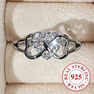 925 Sterling Silver Ring With Sparkling Heart Shape And Infinite Design, Inlaid With High-quality Engagement/wedding Rings, Giving Gifts To People