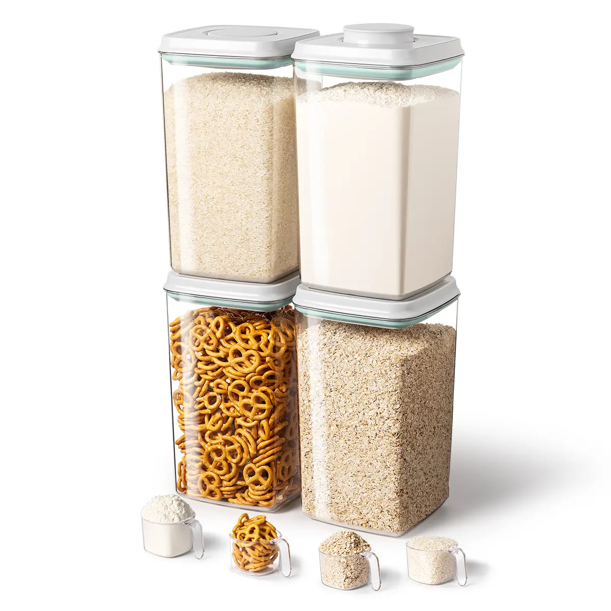 Pop Airtight Food Storage Containers with Lids - 3-Piece Stackable 1-Button Opening BPA-Free 1.2 QT Kitchen Pantry Containers for Snacks, Herbs