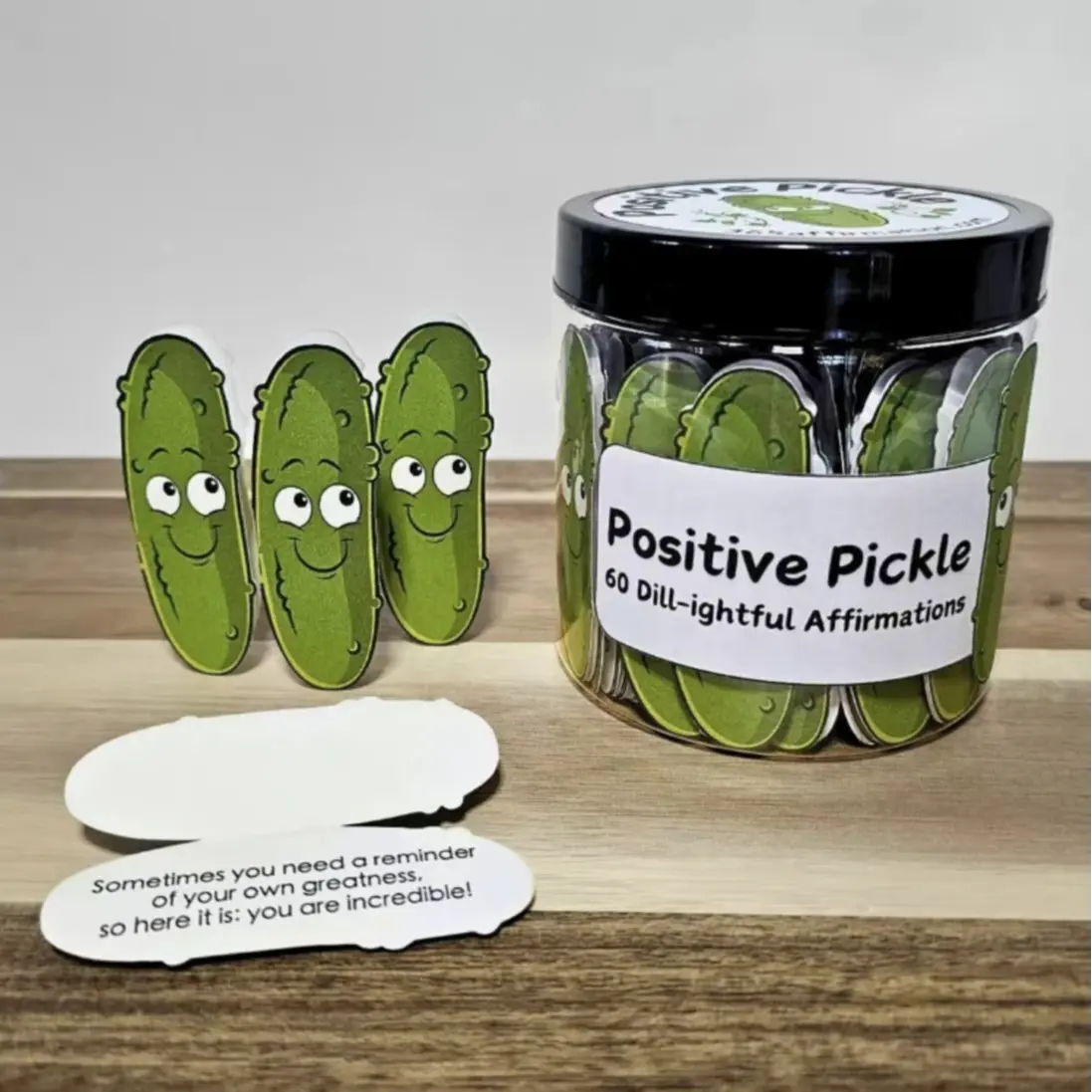 Unique Pickle Jar Gift Set with Positive Messages, Decorative Stress Relief Container, Fun Gift Idea for Friends, 60 Inspirational Cards, Funny Birthday Gifts, Quirky Gift, Novelty Gift, Encouragement Gifts