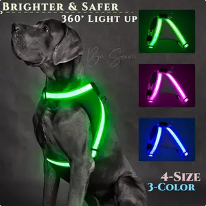 Introducing a New Illuminated Dog Harness That Prevents Pulling, Featuring LED Lights for Nighttime Walks. This USB Rechargeable Safety Vest for Dogs Is Adjustable And Made from Soft Mesh, Providing Full Illumination