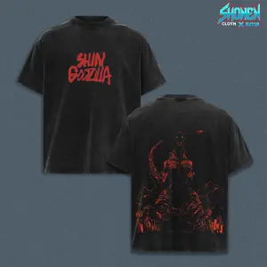 Shin Godzilla Kaiju Graphic Tee, Japanese Monster Movie Vintage Washed Black Oversized T-Shirt, 100% Heavyweight Cotton Premium Fit Loose Top, Gojira Otaku Streetwear Aesthetic Unisex Apparel