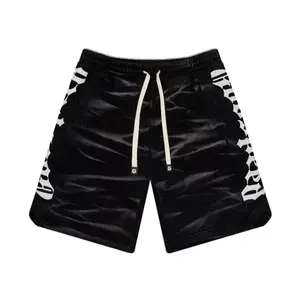 Unisex 5-Point Sports Shorts, 400g Double Yarn Washed Cotton Sweatshirt Fabric, Wavy Pattern, Embroidery & Spray Effects, Casual Summer Streetwear for Men