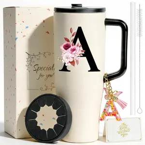 Graduation Gifts, Class of 2026 Personalized Monogram 40oz Tumbler with Handle, To-Go Cup silicone tumbler ring, Leak-Proof Insulated Mug with Keychain Card summerwins
