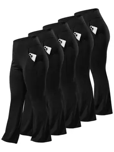 5 Pack Plus Size High Waist Flare Leggings With Side Slash Pockets, Tummy Control Stretchy Bell Bottom Pants, Women's Athletic Trousers For Yoga, Workout, Walking & Daily Casual Wear