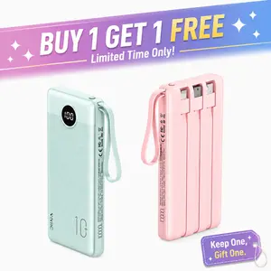 【BOGO】VRURC 10000mAh Fast Charging Power Bank 22.5W, All-in-One Portable Charger with 4 Built-in Cables, LED Display, USB-C Rechargeable, Travel Battery Pack for iPhone, Android, iPad  #Summervibes
