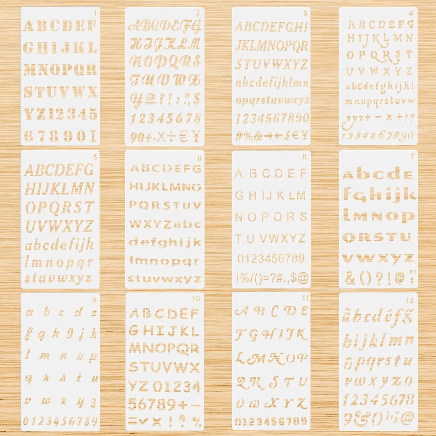 12 PCS Plastic Alphabet, Letter & Number Stencils (1/2 in, 4x7 in) - Easy to Clean Scrapbooking Set for DIY Painting, Journaling, Enhancing Productivity