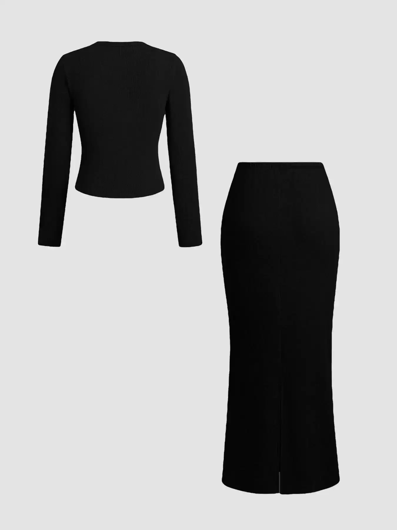 Women's Slim-Fit Long Sleeve Knitted T-Shirt Set Outfit, Clothes, Button, Elegant A-Line Skirt, Spring & Fall Fashion, Basic Style, Moderate Fabric, Womenswear wardrobe staple flattering timeless going out