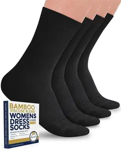 Pembrook Bamboo Viscose Breathable Crew Socks for Women - 4 Pairs of Thin Black Dress Socks