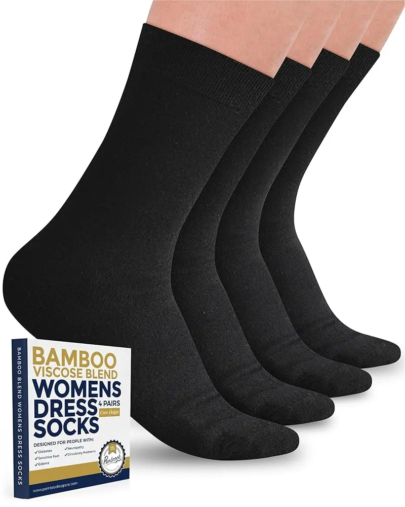 Pembrook Women's Bamboo Viscose Trouser Socks, 4-Pack Basic Dress Crew Style, Thin & Breathable for Work & Everyday, Ladies, Bamboo Blend, Affordable Fashion