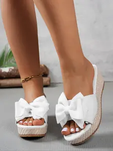 Women's Bowknot Design Higher Platform Sandals, Casual Comfortable Sandals for Summer, Female All-match Round Toe Sandals for Daily Wear, Girl