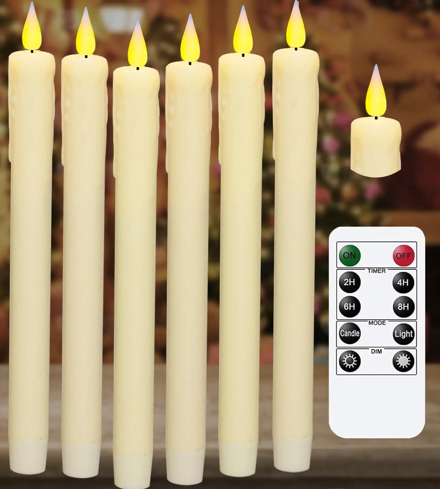 KSWING Upgraded Real Wax LED Flameless Taper Candles with Remote, 6 PCS White Dripping Candlesticks Battery Operated 3D Flickering - 9.6" Long Realistic Fake Candle Sticks for Home Led Candler