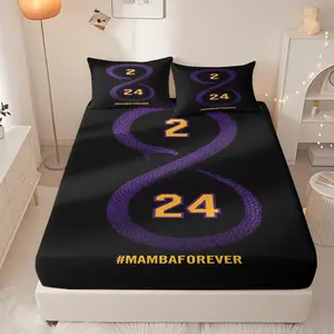 This bedding set features the iconic number 24 from the Lakers' #8 jersey, a timeless Mamba motif. It includes one fitted sheet and two pillowcases. Soft, easy to care for, durable, and suitable for all seasons.