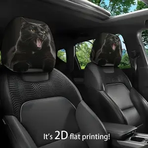 JIT 2D flat (no filler) black cat roar pattern car head pillowcase, seat head protective cover for all models, interior decoration accessories car headrest cover, gift for drivers and passengers