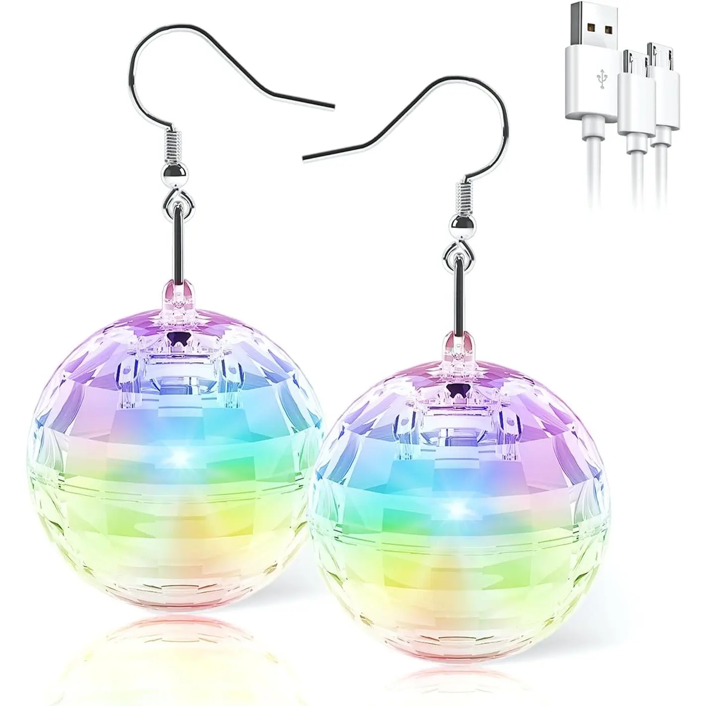 Disco Ball Earrings 16 Light Modes Rechargeable Light up Earrings LED Earrings Ball for Women Disco Party Dance Accessories